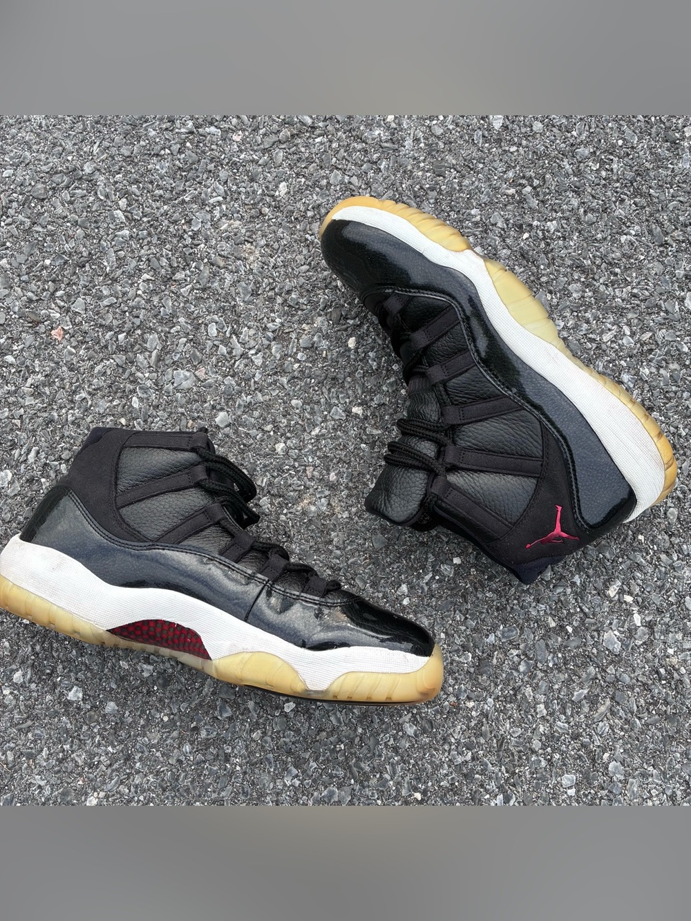 Jordan High-Top Sneakers in Black, White and Red Accent